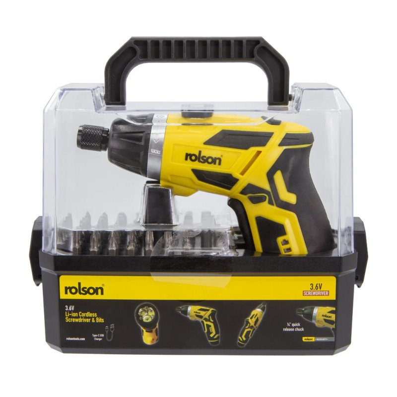 Rolson 3.6V Li-Ion Cordless Screwdriver & Bits