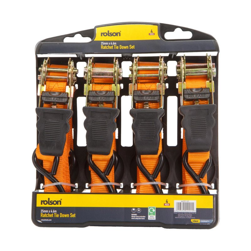 Rolson 4pc Ratchet Tie Down Set